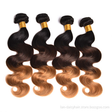 Brazilian Ombre Hair Extensions Color Body Wave T1b/4/27 Human Hair Bundles Three Tone Remy Hair Weaves In Wholesale